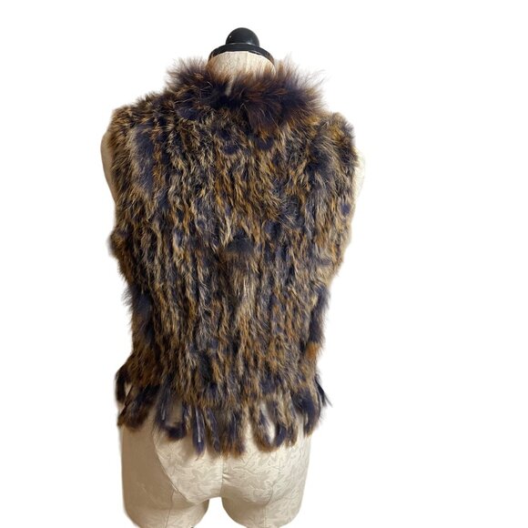 Adore Womens Vest Size Small Brown Racoon Rabbit Fur Knit Fringe Casual - Picture 2 of 8